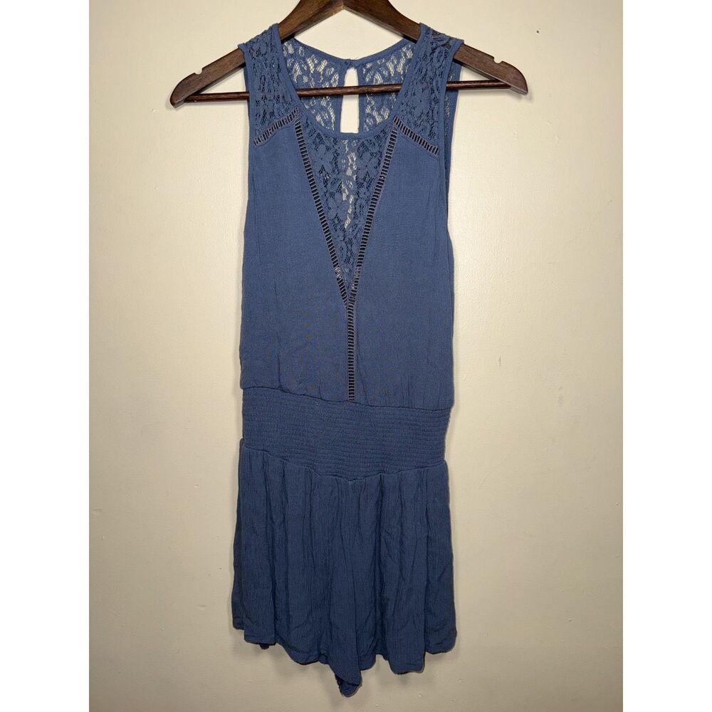 Abercrombie & Fitch Slate Blue Lace Inset Smocked Waist Romper Size XS